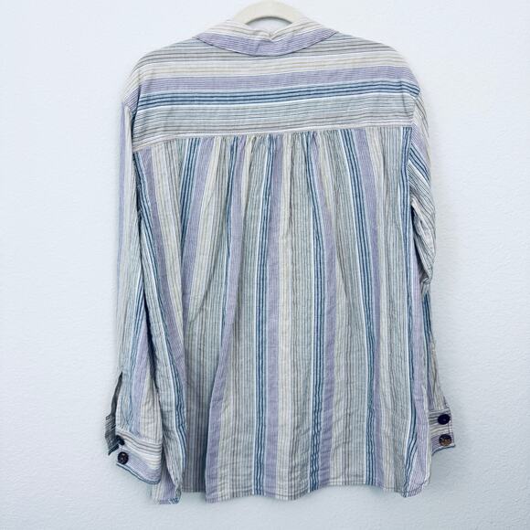 Free People Womens High Tide Button Top Shirt Size M Cotton Blend Stripe Pastel - Picture 4 of 8